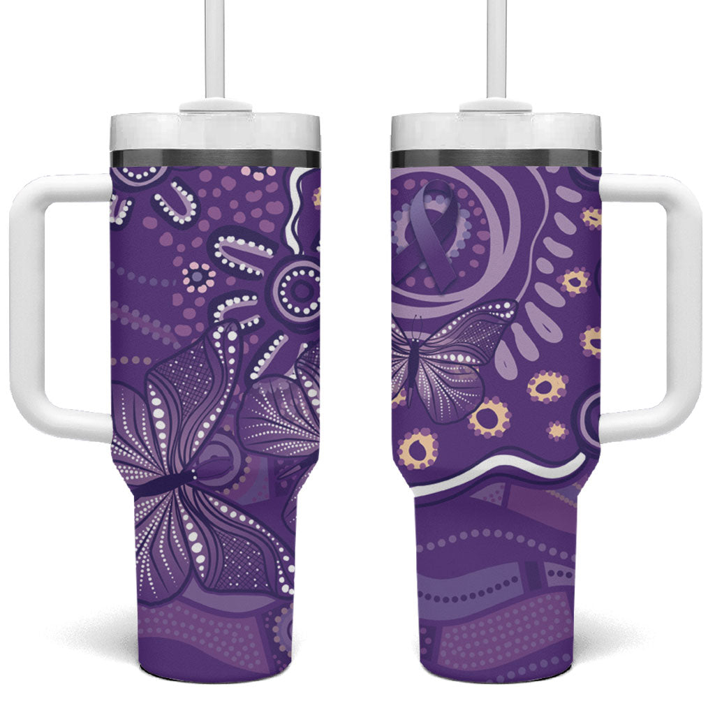 Australia Lupus Day Indigenous Tumbler With Handle Purple Ribbon Aboriginal Butterflies