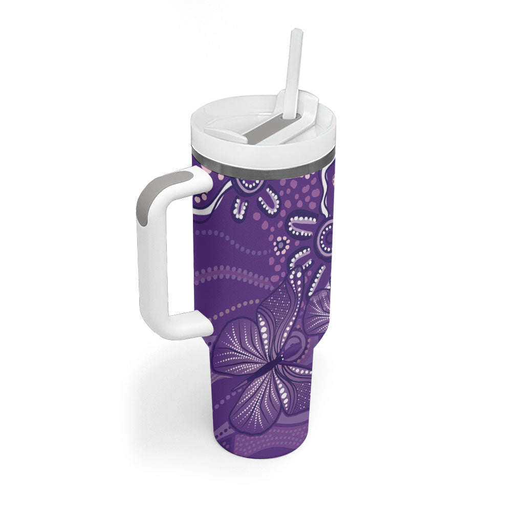 Australia Lupus Day Indigenous Tumbler With Handle Purple Ribbon Aboriginal Butterflies