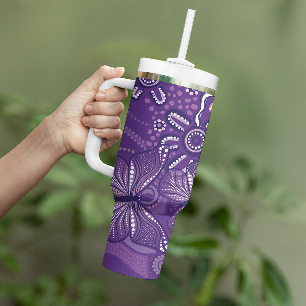 Australia Lupus Day Indigenous Tumbler With Handle Purple Ribbon Aboriginal Butterflies