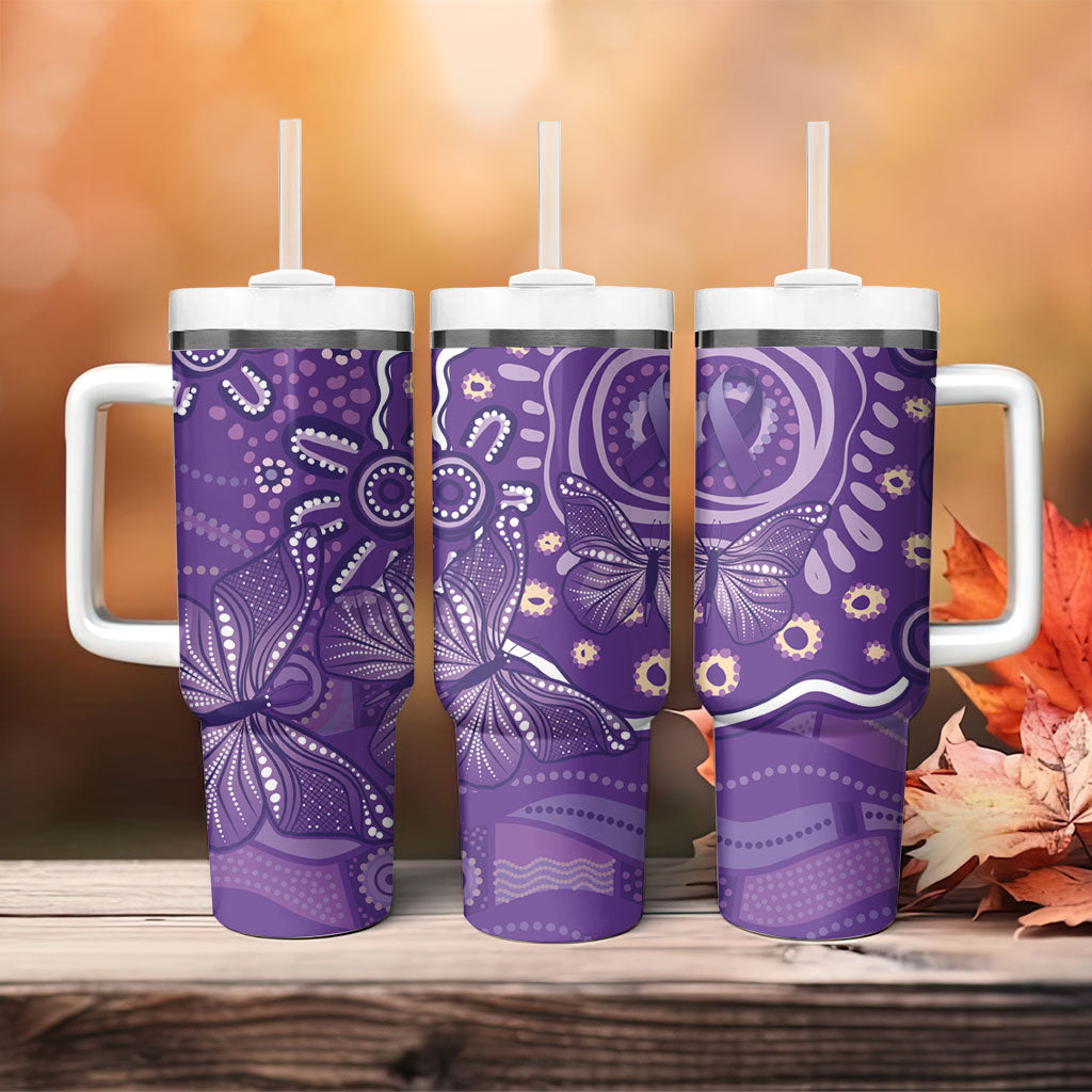 Australia Lupus Day Indigenous Tumbler With Handle Purple Ribbon Aboriginal Butterflies