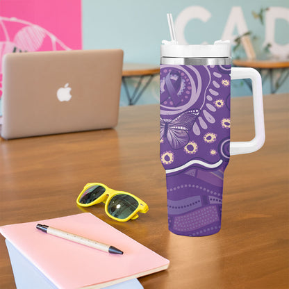 Australia Lupus Day Indigenous Tumbler With Handle Purple Ribbon Aboriginal Butterflies