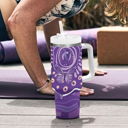 Australia Lupus Day Indigenous Tumbler With Handle Purple Ribbon Aboriginal Butterflies