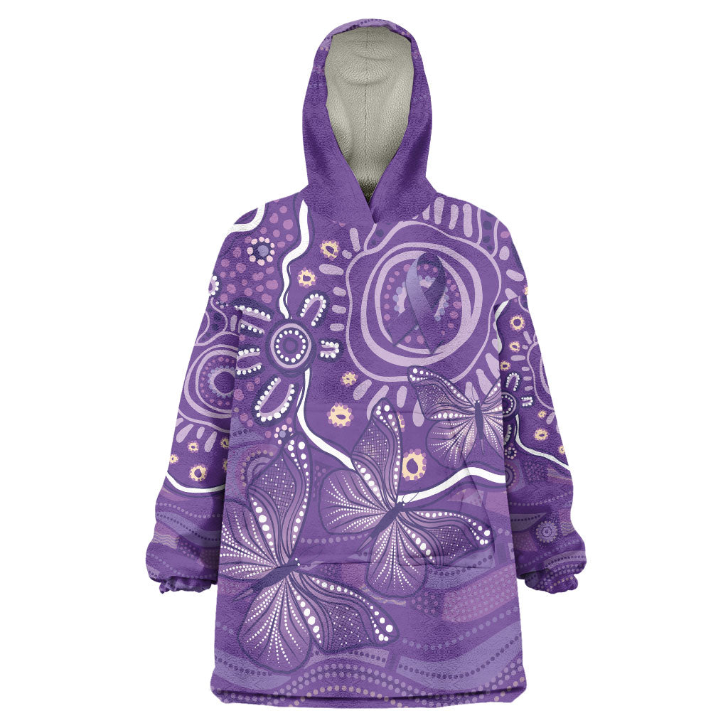 Australia Lupus Day Indigenous Wearable Blanket Hoodie Purple Ribbon Aboriginal Butterflies