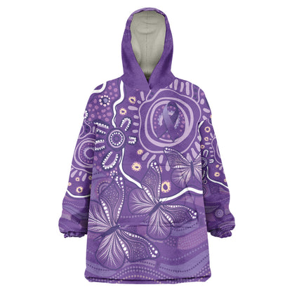 Australia Lupus Day Indigenous Wearable Blanket Hoodie Purple Ribbon Aboriginal Butterflies