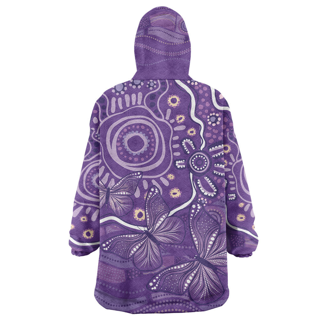 Australia Lupus Day Indigenous Wearable Blanket Hoodie Purple Ribbon Aboriginal Butterflies