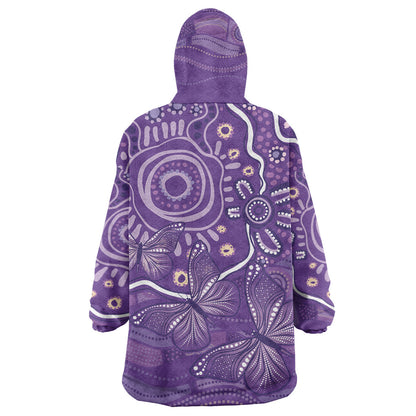 Australia Lupus Day Indigenous Wearable Blanket Hoodie Purple Ribbon Aboriginal Butterflies