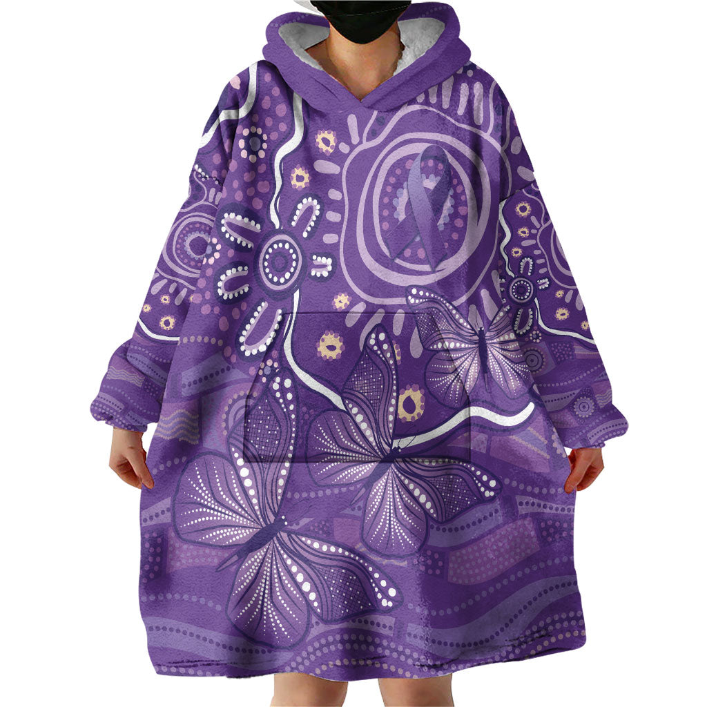 Australia Lupus Day Indigenous Wearable Blanket Hoodie Purple Ribbon Aboriginal Butterflies