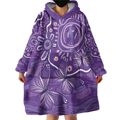 Australia Lupus Day Indigenous Wearable Blanket Hoodie Purple Ribbon Aboriginal Butterflies