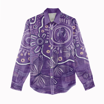 Australia Lupus Day Indigenous Women Casual Shirt Purple Ribbon Aboriginal Butterflies