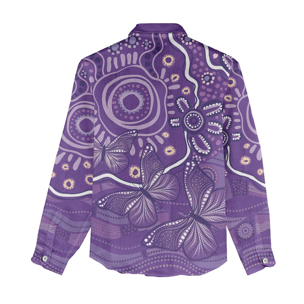 Australia Lupus Day Indigenous Women Casual Shirt Purple Ribbon Aboriginal Butterflies