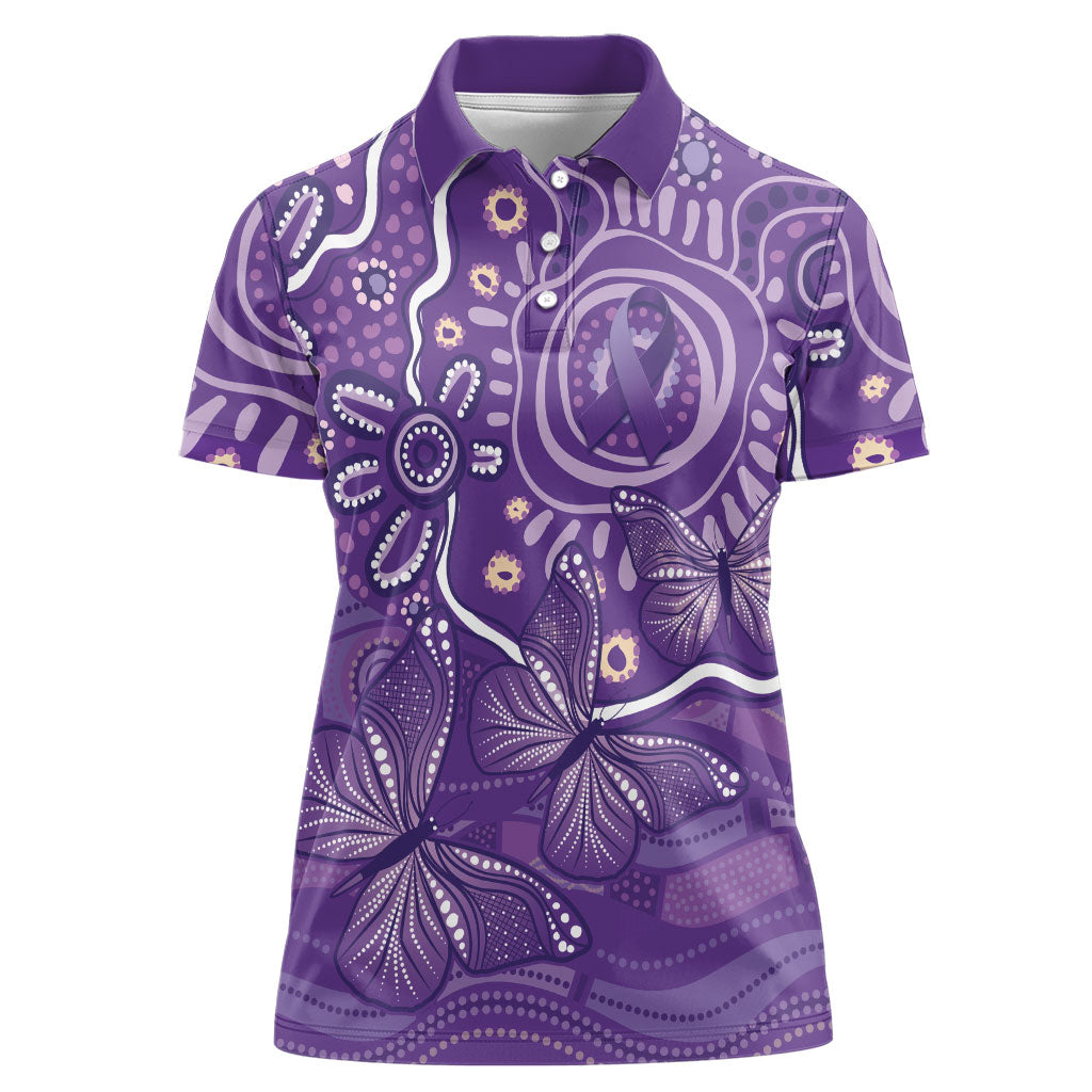 Australia Lupus Day Indigenous Women Polo Shirt Purple Ribbon Aboriginal Butterflies