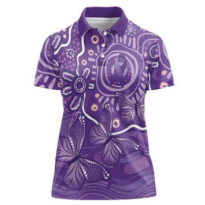 Australia Lupus Day Indigenous Women Polo Shirt Purple Ribbon Aboriginal Butterflies