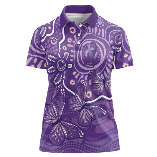 Australia Lupus Day Indigenous Women Polo Shirt Purple Ribbon Aboriginal Butterflies