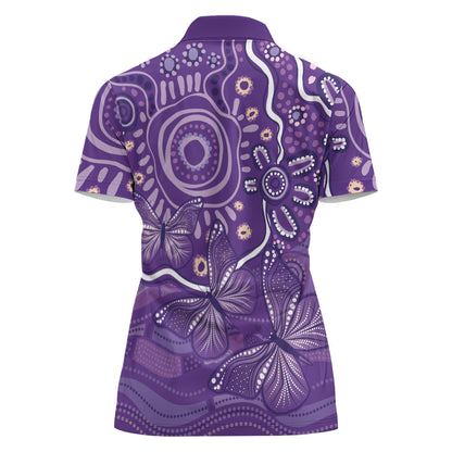 Australia Lupus Day Indigenous Women Polo Shirt Purple Ribbon Aboriginal Butterflies