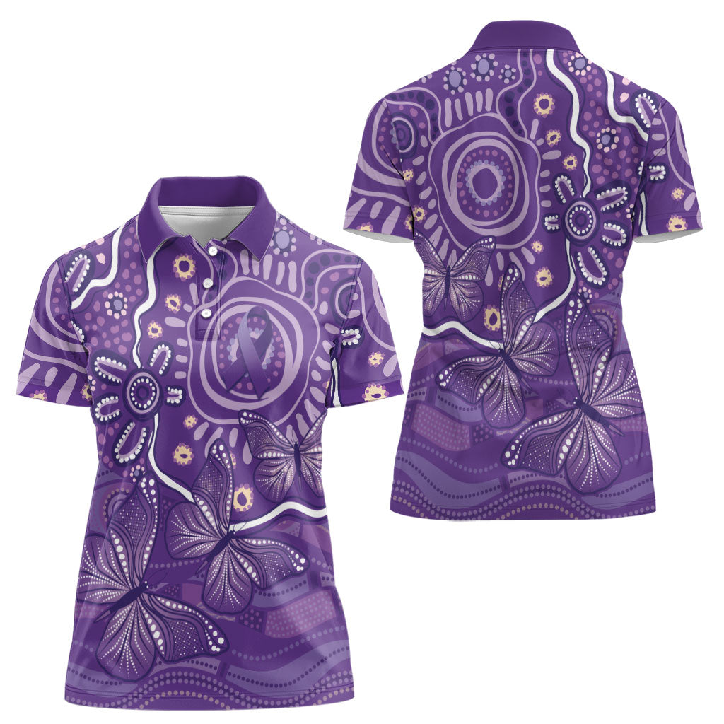 Australia Lupus Day Indigenous Women Polo Shirt Purple Ribbon Aboriginal Butterflies