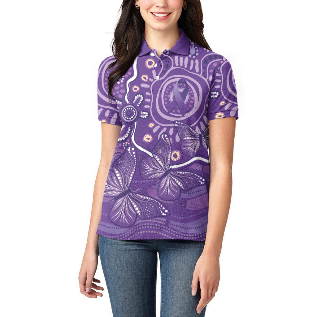Australia Lupus Day Indigenous Women Polo Shirt Purple Ribbon Aboriginal Butterflies