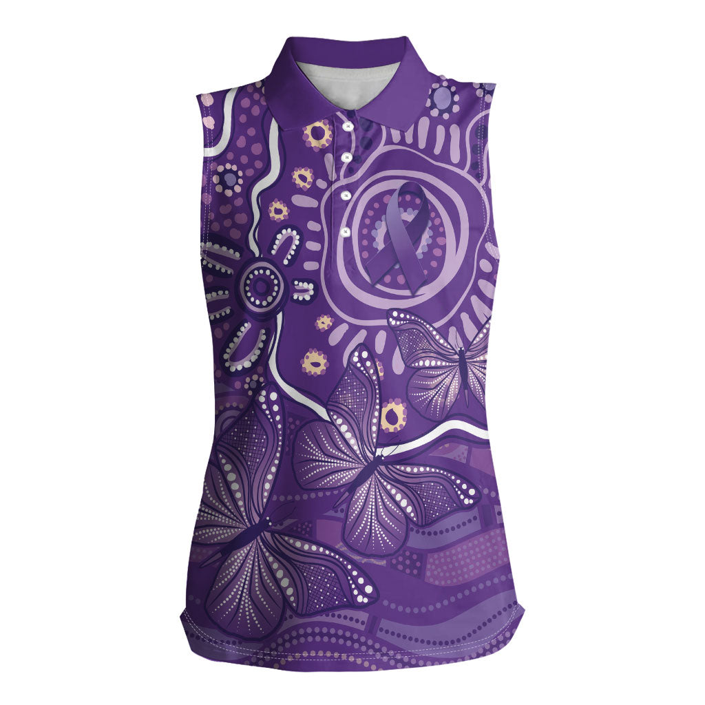 Australia Lupus Day Indigenous Women Sleeveless Polo Shirt Purple Ribbon Aboriginal Butterflies