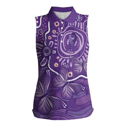 Australia Lupus Day Indigenous Women Sleeveless Polo Shirt Purple Ribbon Aboriginal Butterflies