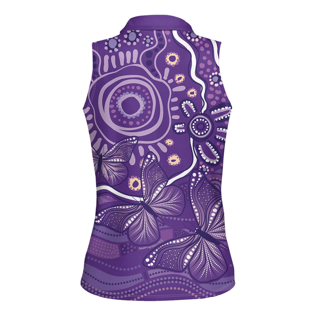 Australia Lupus Day Indigenous Women Sleeveless Polo Shirt Purple Ribbon Aboriginal Butterflies