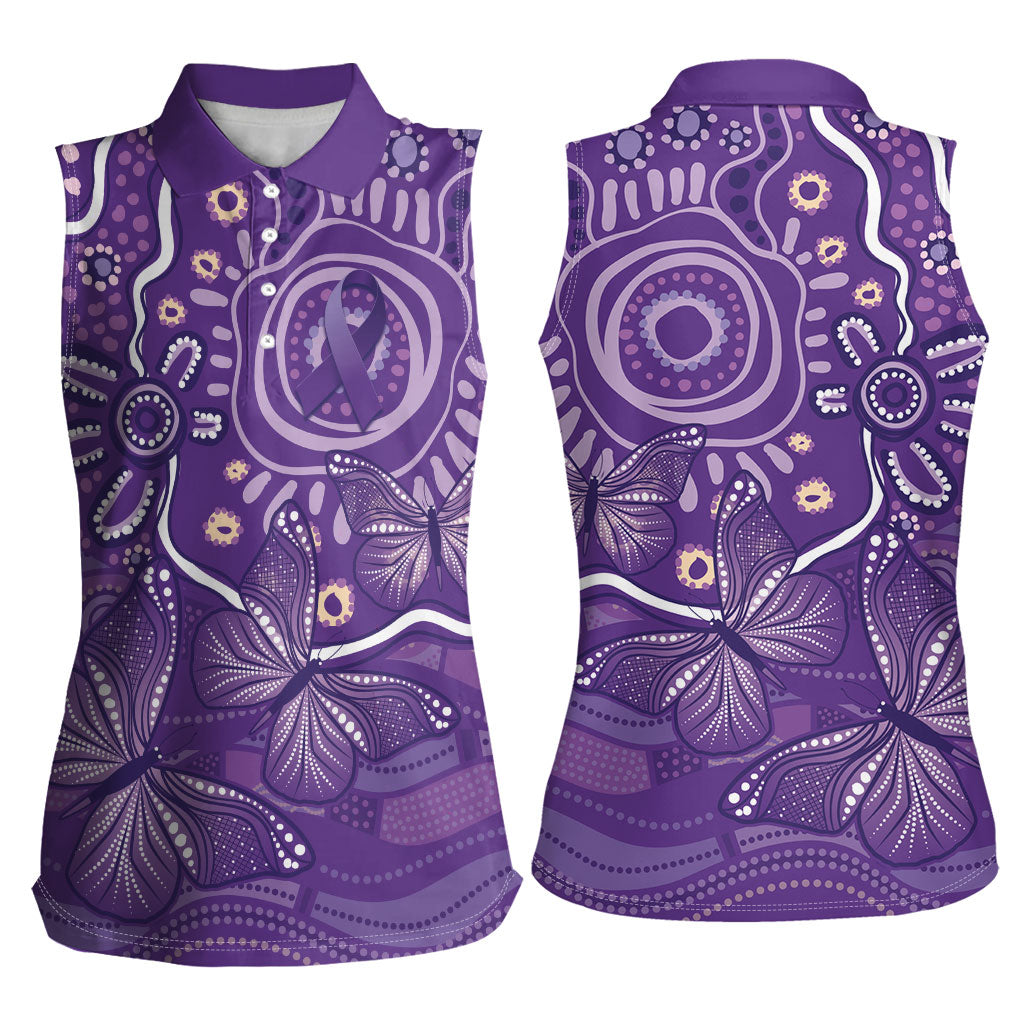 Australia Lupus Day Indigenous Women Sleeveless Polo Shirt Purple Ribbon Aboriginal Butterflies