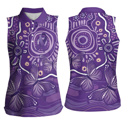 Australia Lupus Day Indigenous Women Sleeveless Polo Shirt Purple Ribbon Aboriginal Butterflies