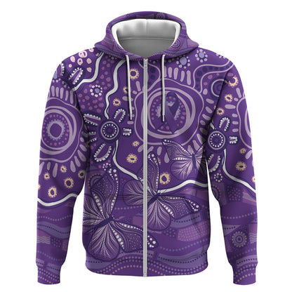 Australia Lupus Day Indigenous Zip Hoodie Purple Ribbon Aboriginal Butterflies