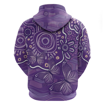 Australia Lupus Day Indigenous Zip Hoodie Purple Ribbon Aboriginal Butterflies