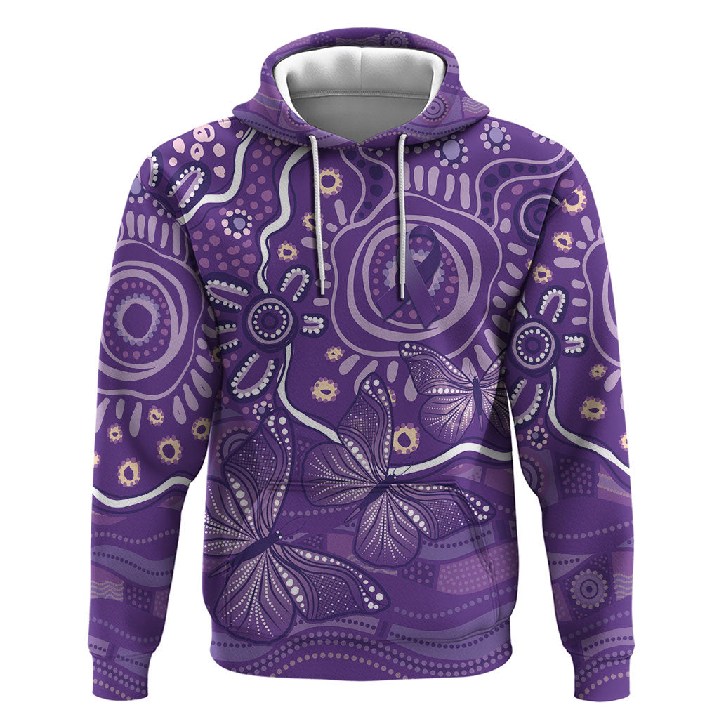 Australia Lupus Day Indigenous Zip Hoodie Purple Ribbon Aboriginal Butterflies