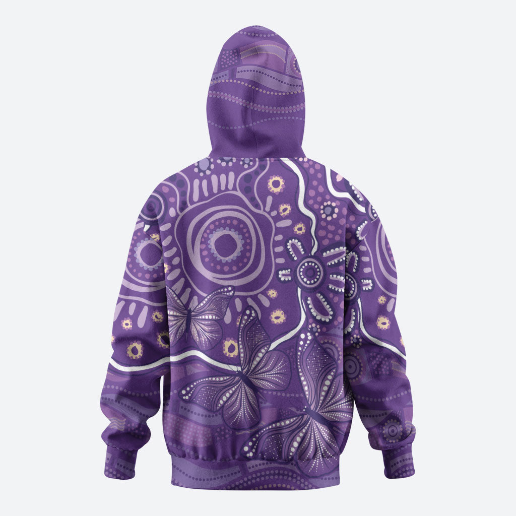 Australia Lupus Day Indigenous Zip Hoodie Purple Ribbon Aboriginal Butterflies