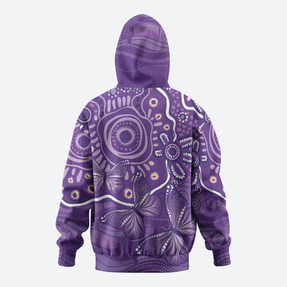 Australia Lupus Day Indigenous Zip Hoodie Purple Ribbon Aboriginal Butterflies