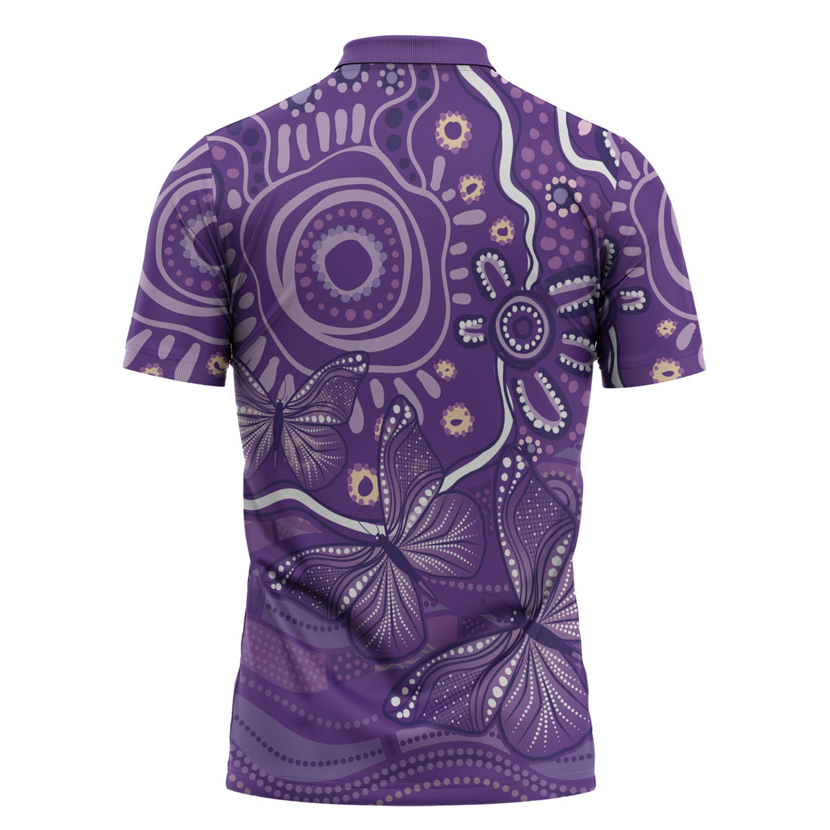 Australia Lupus Day Indigenous Zipper Polo Shirt Purple Ribbon Aboriginal Butterflies