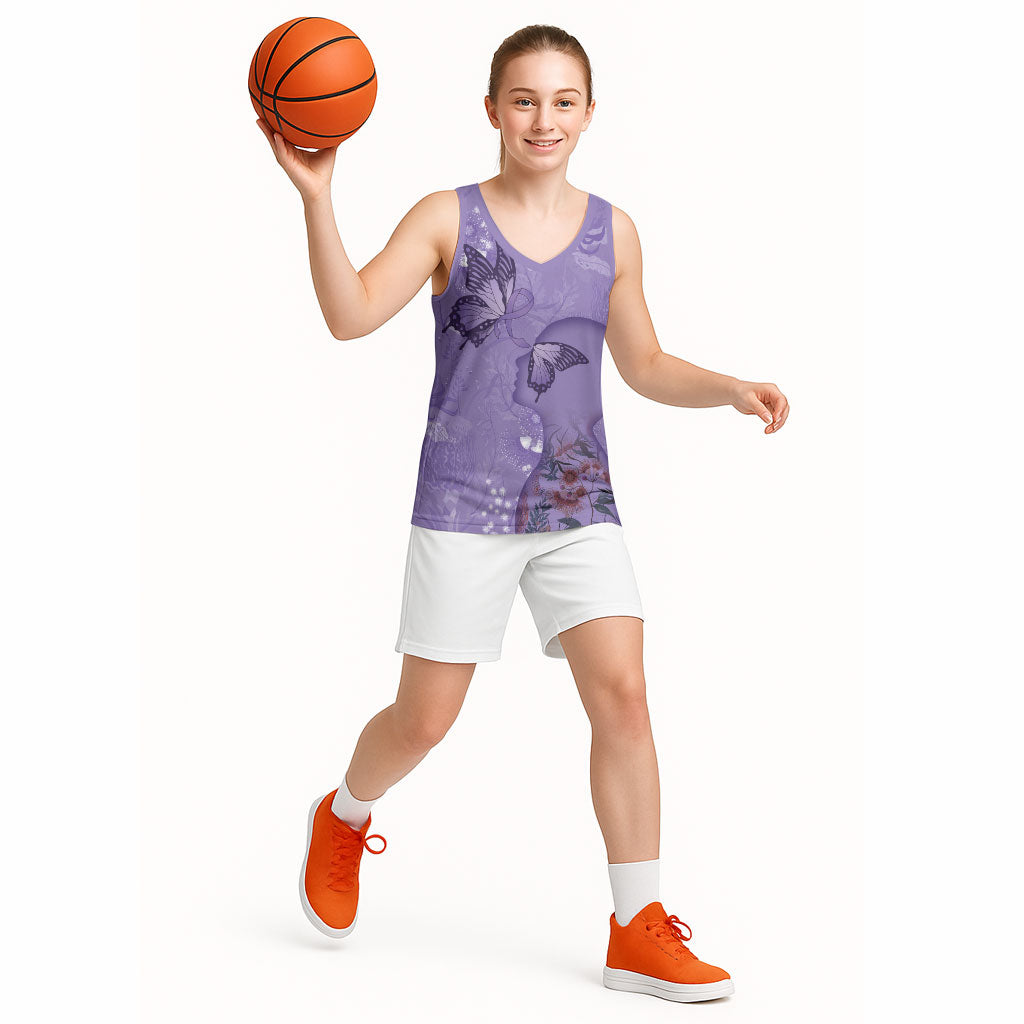 Lupus Cannot Stop Me Australia Floral Basketball Jersey Purple Ribbon