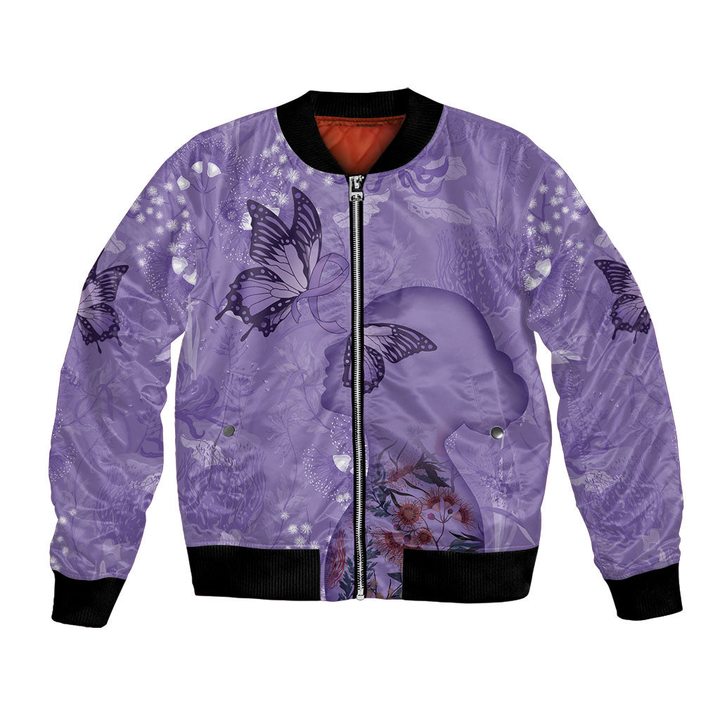 Lupus Cannot Stop Me Australia Floral Bomber Jacket Purple Ribbon