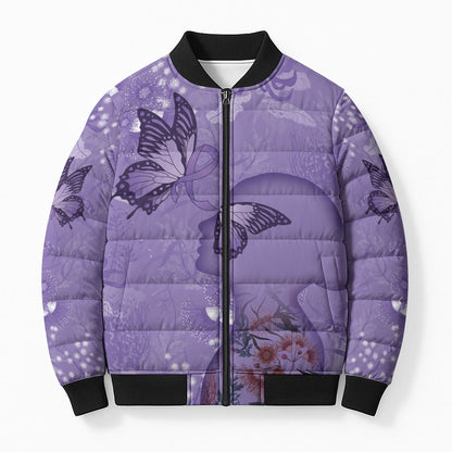 Lupus Cannot Stop Me Australia Floral Bomber Puffer Jacket Purple Ribbon