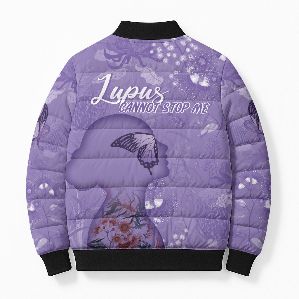 Lupus Cannot Stop Me Australia Floral Bomber Puffer Jacket Purple Ribbon