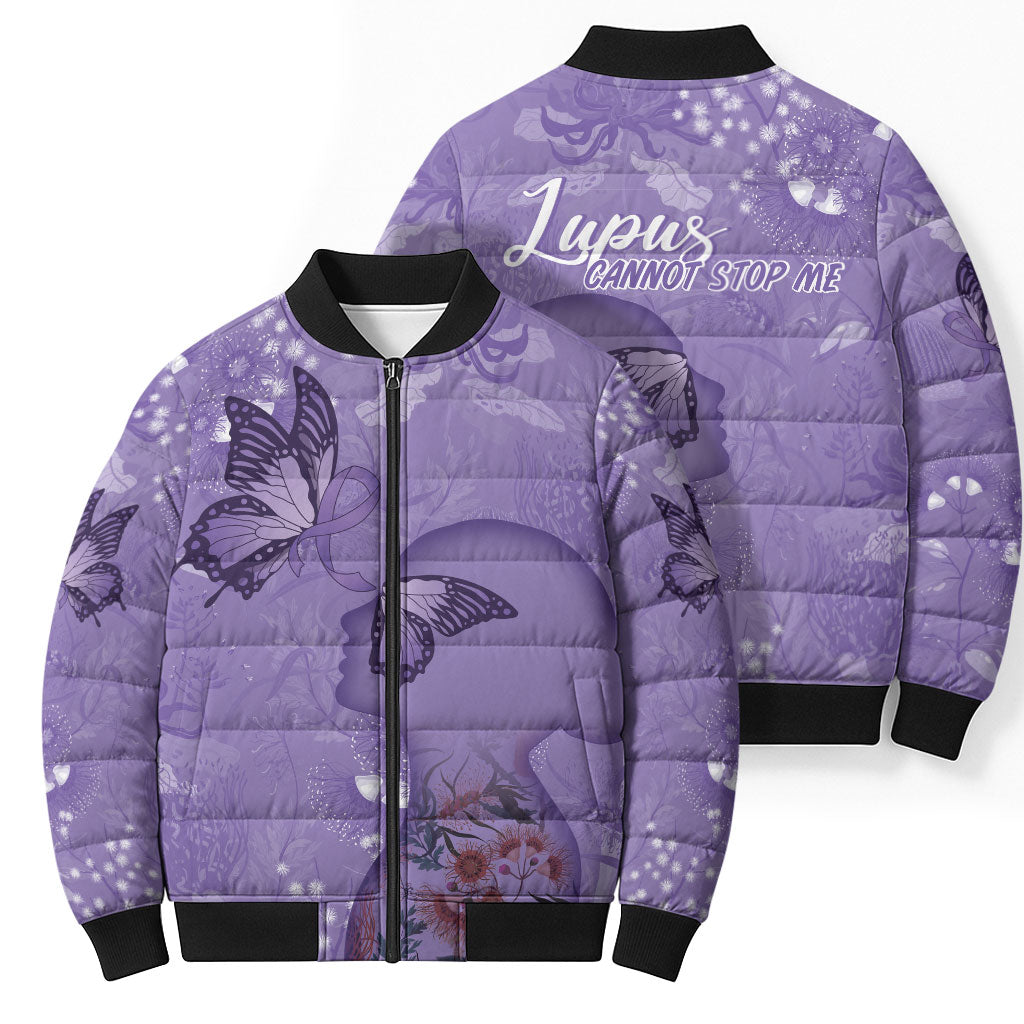 Lupus Cannot Stop Me Australia Floral Bomber Puffer Jacket Purple Ribbon