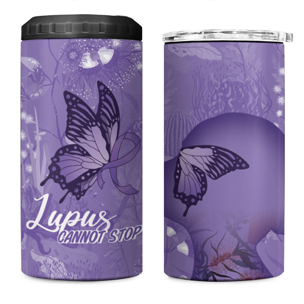 Lupus Cannot Stop Me Australia Floral 4 in 1 Can Cooler Tumbler Purple Ribbon