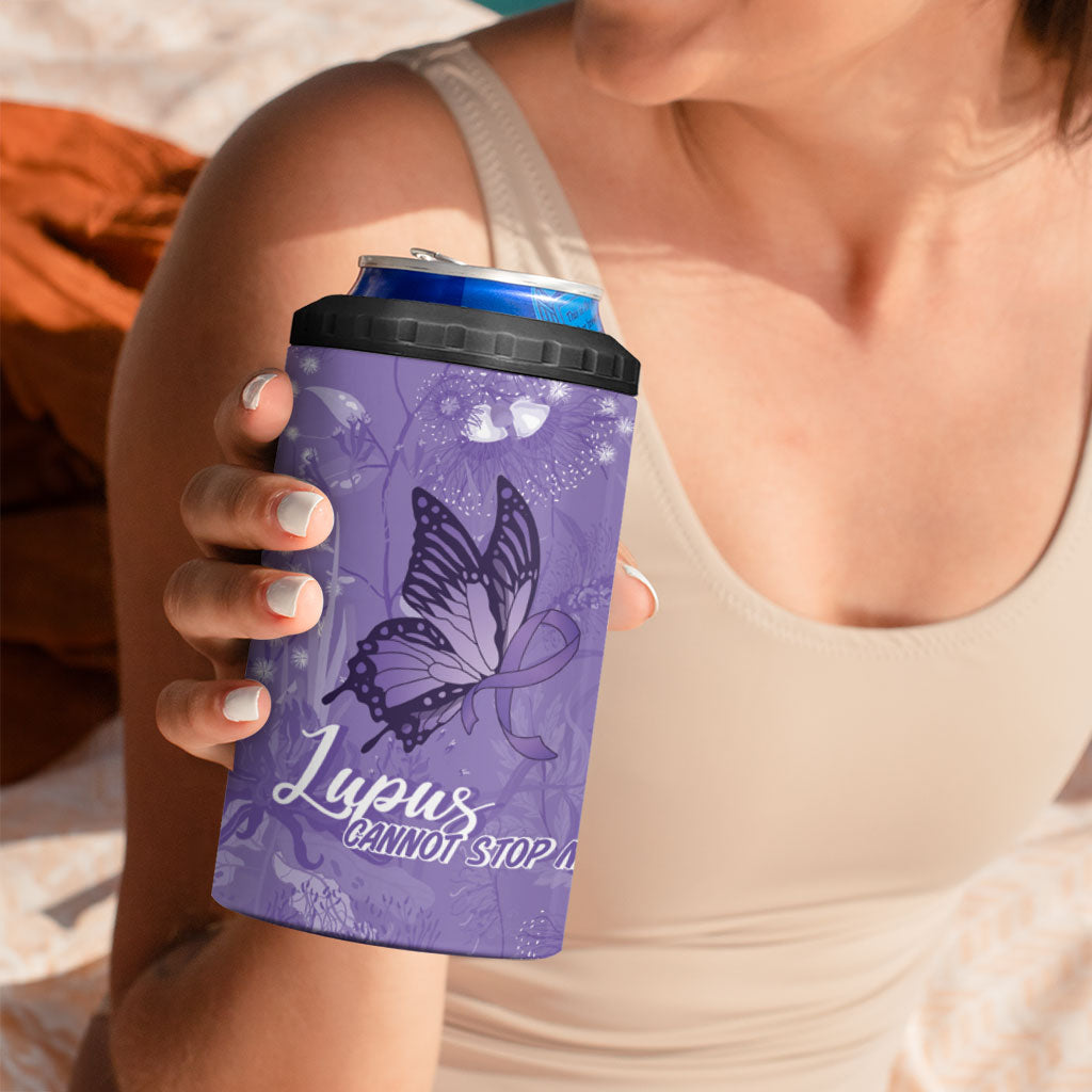 Lupus Cannot Stop Me Australia Floral 4 in 1 Can Cooler Tumbler Purple Ribbon