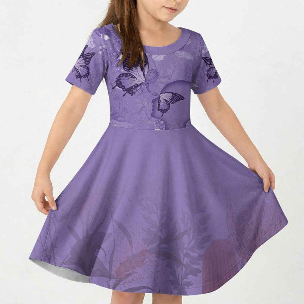 Lupus Cannot Stop Me Australia Floral Kid Short Sleeve Dress Purple Ribbon