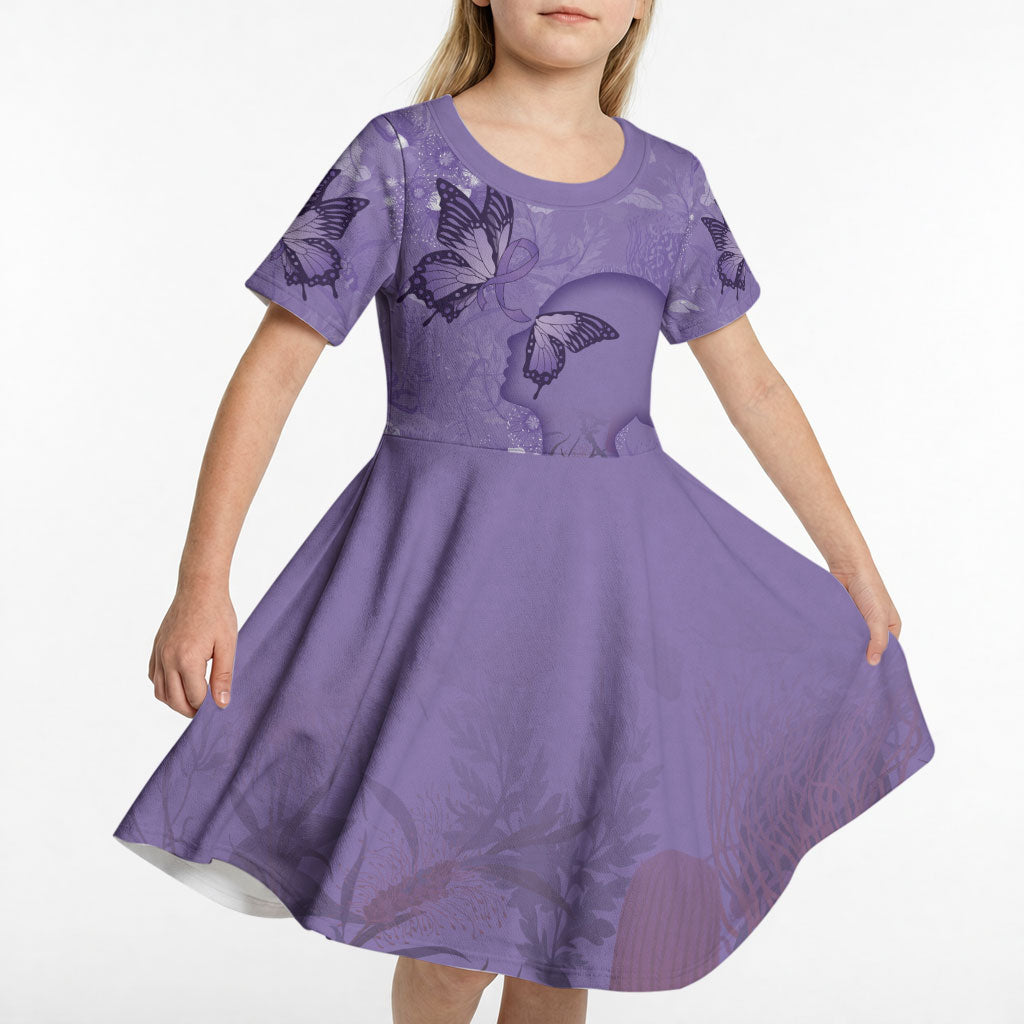 Lupus Cannot Stop Me Australia Floral Kid Short Sleeve Dress Purple Ribbon