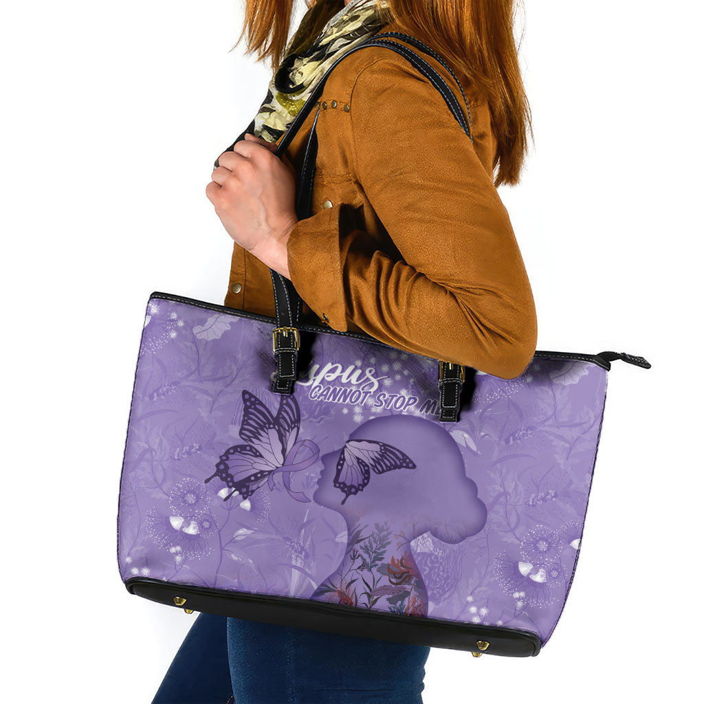 Lupus Cannot Stop Me Australia Floral Leather Tote Bag Purple Ribbon