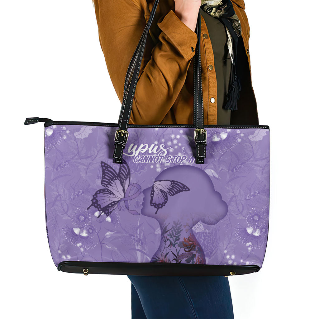 Lupus Cannot Stop Me Australia Floral Leather Tote Bag Purple Ribbon