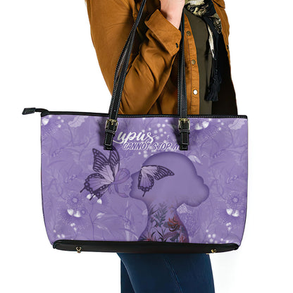 Lupus Cannot Stop Me Australia Floral Leather Tote Bag Purple Ribbon