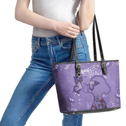 Lupus Cannot Stop Me Australia Floral Leather Tote Bag Purple Ribbon