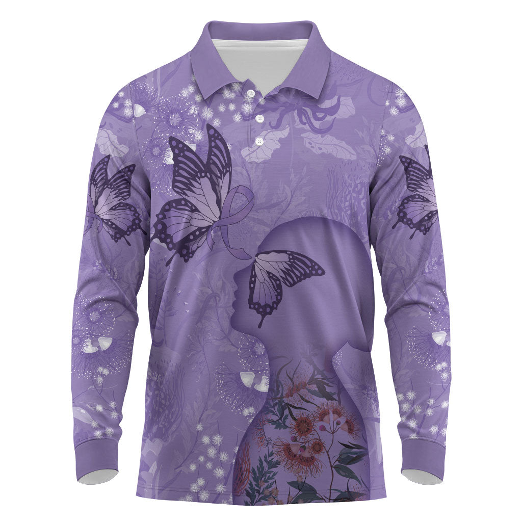 Lupus Cannot Stop Me Australia Floral Long Sleeve Polo Shirt Purple Ribbon
