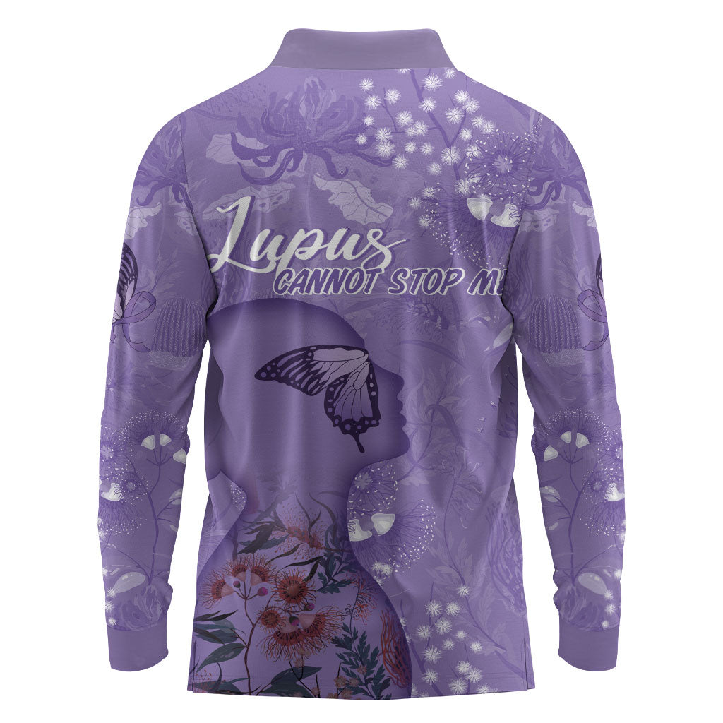 Lupus Cannot Stop Me Australia Floral Long Sleeve Polo Shirt Purple Ribbon