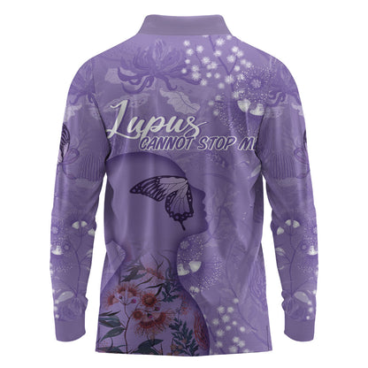 Lupus Cannot Stop Me Australia Floral Long Sleeve Polo Shirt Purple Ribbon
