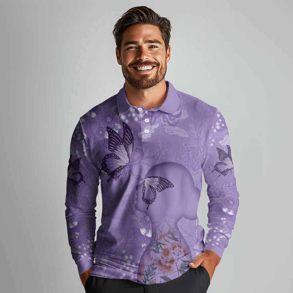 Lupus Cannot Stop Me Australia Floral Long Sleeve Polo Shirt Purple Ribbon