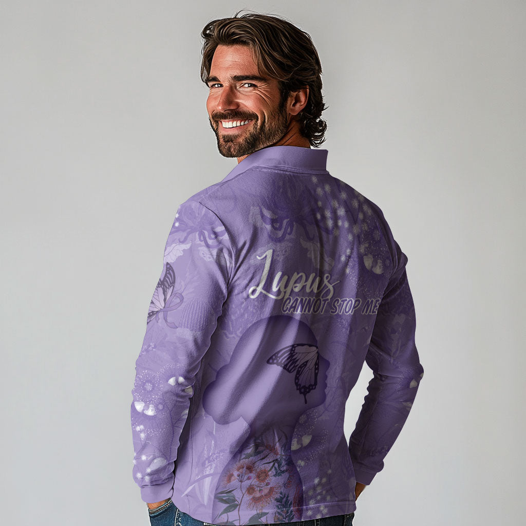 Lupus Cannot Stop Me Australia Floral Long Sleeve Polo Shirt Purple Ribbon