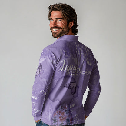 Lupus Cannot Stop Me Australia Floral Long Sleeve Polo Shirt Purple Ribbon